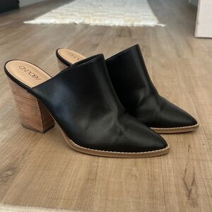 Abound Black Leather Mules with Tan Block Heel